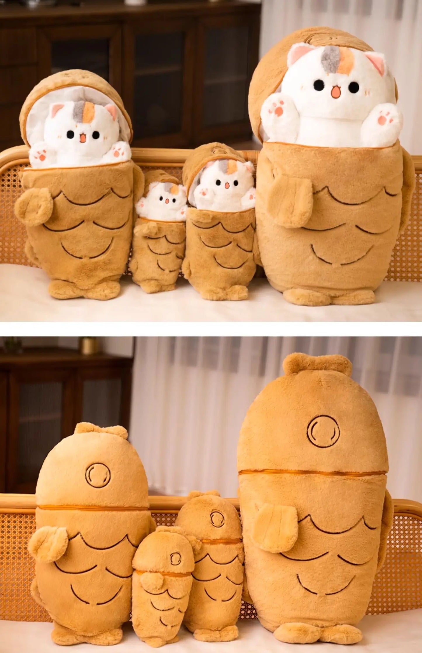 1pc 40/60/80cm Japan Taiyaki Cat Plush Toy Anime Figure Cat Hiding in Cushion Bag Ferry Bunny Carrot Animal Plushie Throw Pillow
