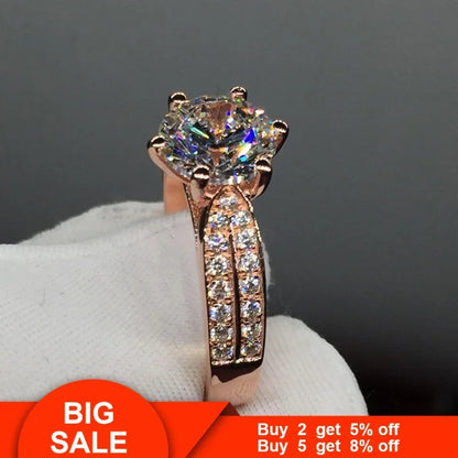 18K Rose Gold 3ct Lab Diamond Promise Ring Engagement Wedding Band Rings for Women Bridal Jewelry Gift