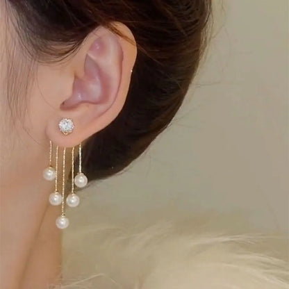925 Silver Needle Korean Fashion Pearl Tassel Earrings For Women Jewelry 2025 Trending New Luxury Women's Zircon Pearl Earrings