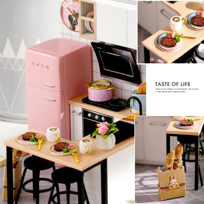 木製ミニチュアドールハウス DIY 小さな家キット 3Dパズル 組み立て式ハウス 家具 おもちゃ 子供の誕生日プレゼント