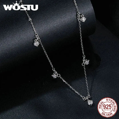 WOSTU 0.5CT モアサナイトビーズチェーンネックレス レディース用 925スターリングシルバー ダイヤモンドカット スターリーモアサナイト ネックレス パーティージュエリー