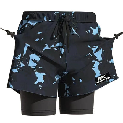 L-5XL Men's Swimming Trunks Swimsuit Printing Beach Pants Quick Drying Breathable Adult Double Layered Swimming Trunks Sports