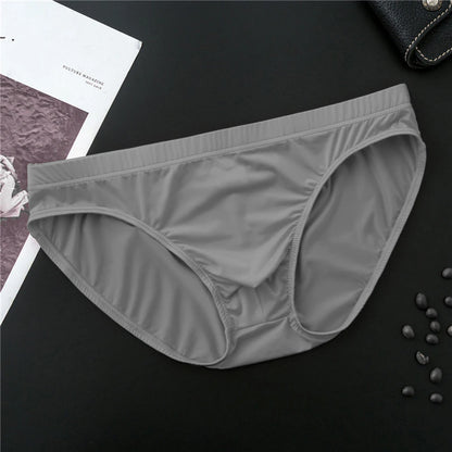 Summer Men Sexy Ice Silk Briefs U Convex Pouch Underwear Low-Waist Panties Smooth Soft Underpants Elastic Breathable Short Trunk
