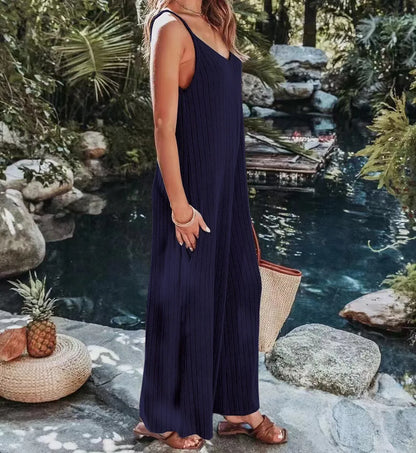 2023 AliExpress Europe and America New Jumpsuit Women's Cross border Summer Female Thread Backless Solid Color Sexy jumpsuit