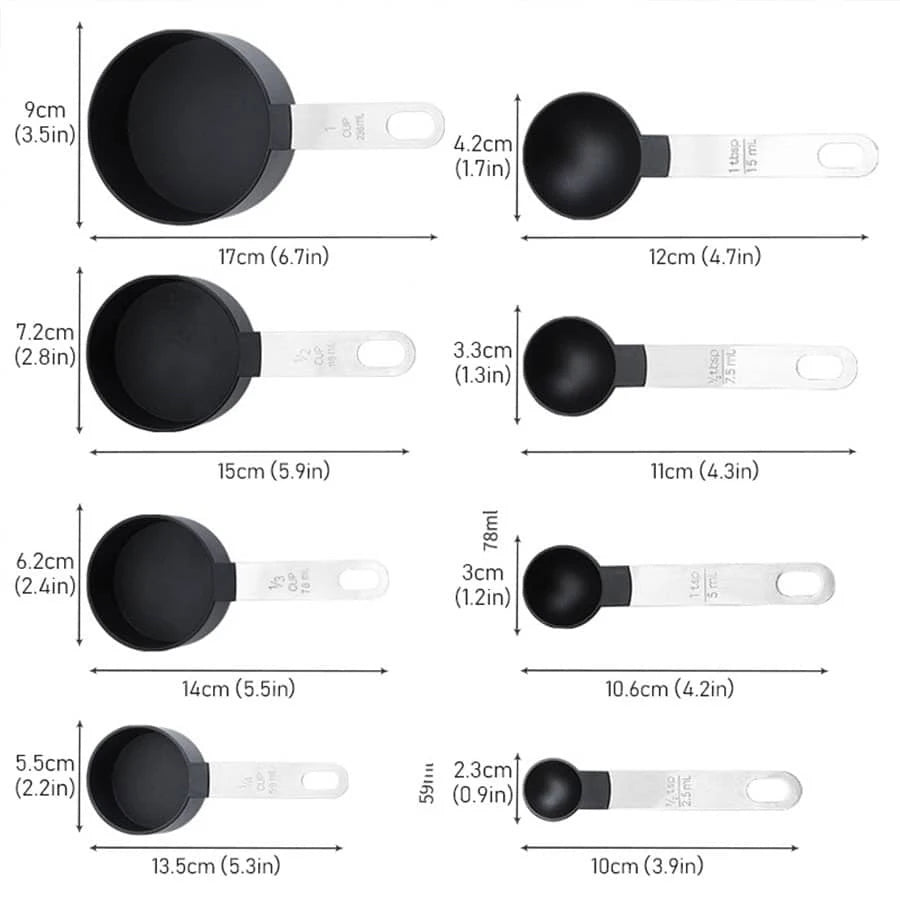 4PCS/8PCS plastic measuring cup Spoon Set Stainless Steel handle Kitchen Baking Tools Accessories Weighing gadgets