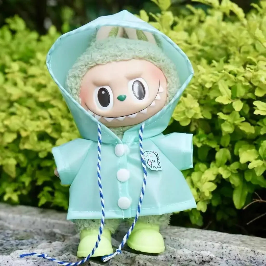 17cm Labubu v1/v2/v3用 夏のドール服 うさぎ耳レインコート Labubu衣装 DIY Labubu服 ギフト