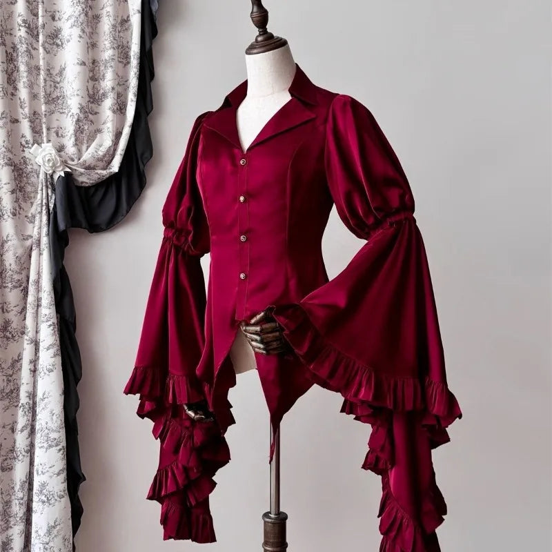 2025 Camisas De Mujer Vintage Blouses Women's Clothes Temperament Lady Tops Japanese Shirt Flare Sleeve Goth Slim Fit Blouse