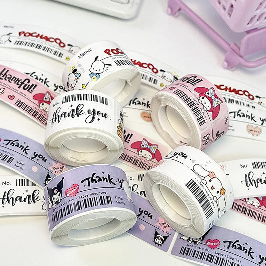 120PCS Cute Sanrio Kuromi My Melody Stickers Roll Kawaii Cartoon Thank You Sealing Labels Sticker Anime Vinyl Decor Decals Gift