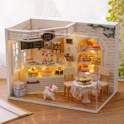 子猫ミニドールハウスモデルビルディング組み立てハウスホームキットクリエイティブルームベッドルーム装飾家具付き誕生日ギフト