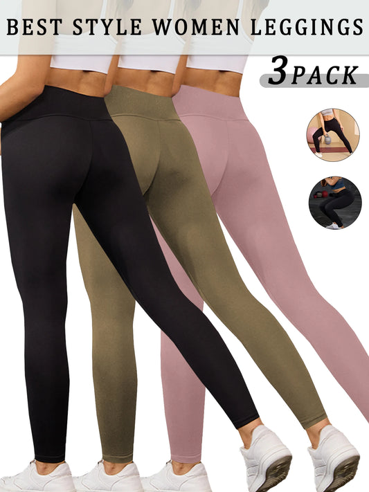 3 Pack Women's Super Soft Leggings High Waisted Tummy Control No See Through Workout Yoga Running Athletic Push Up Gym  Leggings