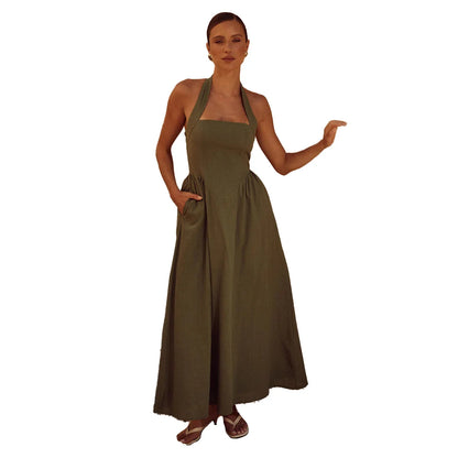 Fashion Halter Neck Long Dresses Women 2024 Summer New Sexy Backless Temperament Commuting Maxi Dress Female Streetwear Vestidos
