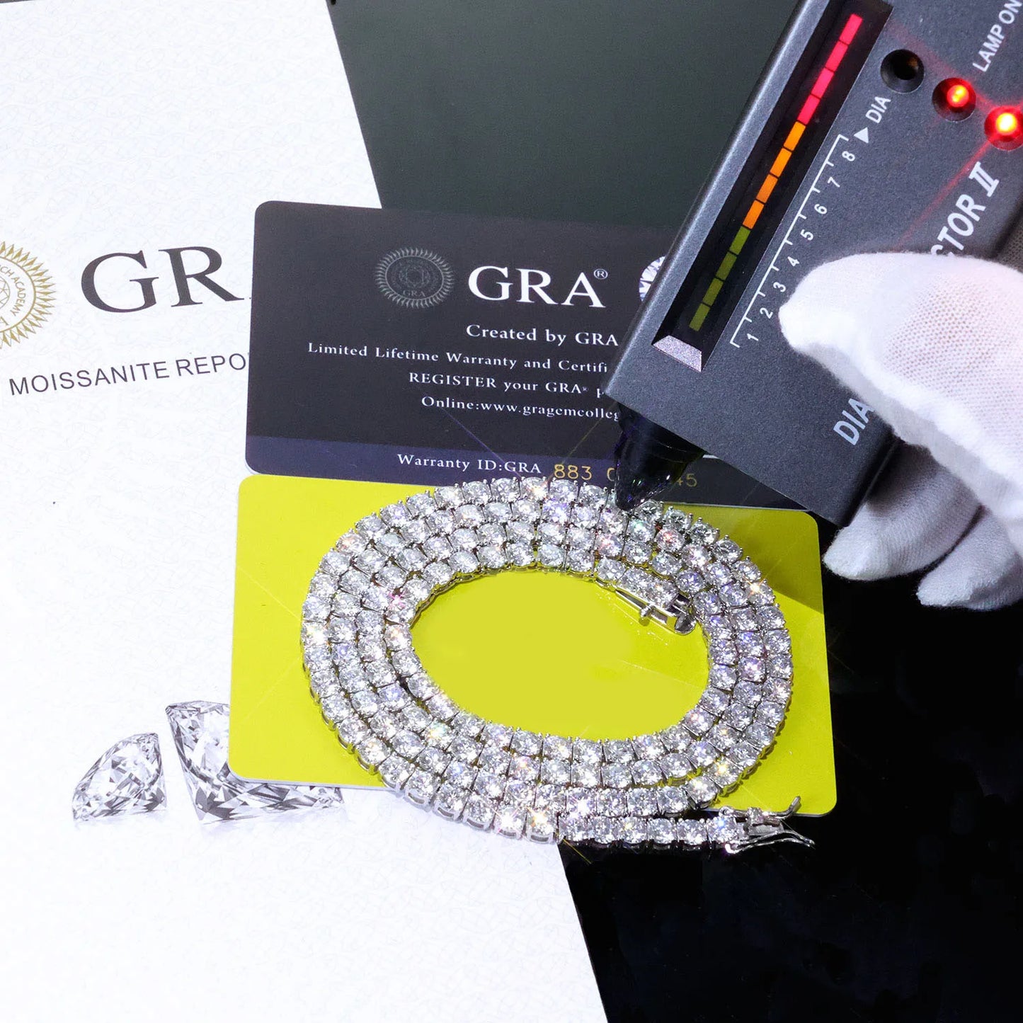 ESKEEM Moissanite Tennis Chain Necklace 925 Silver Iced Out VVS Pass Diamond Tester 2/3/4/5mm Tennis Chain Fine Jewelry