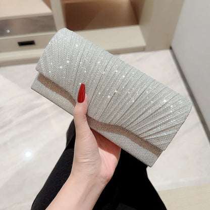 女性用 シルバー イブニング ディナー クラッチ 光沢のあるエレガント バッグ ショルダーバッグ ハンドバッグ グリッター 財布 パーティー ウェディング ハンドヘルド バッグ