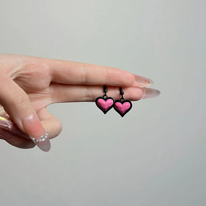 New Fashion Trend Pink Heart Pendant Earrings For Women Ear Hooks Jewelry Wedding Party Gift Accessories