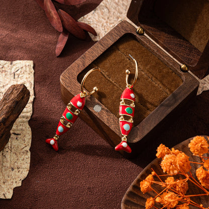 Golden fish shaped colorful oil dripping small fish earrings handmade DIY pendant accessories earrings womana