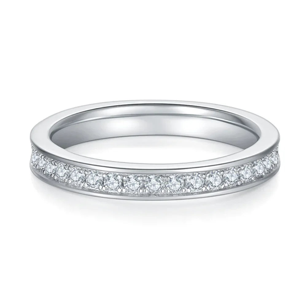 1.5mm Full Moissanite Rings for Women Eternity Wedding Band S925 Sterling Silver D Color Channel Set Lab Diamond Fine Jewelry