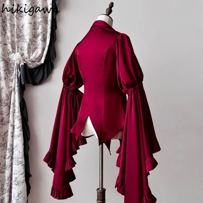 2025 Camisas De Mujer Vintage Blouses Women's Clothes Temperament Lady Tops Japanese Shirt Flare Sleeve Goth Slim Fit Blouse