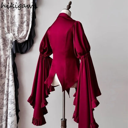 2025 Camisas De Mujer Vintage Blouses Women's Clothes Temperament Lady Tops Japanese Shirt Flare Sleeve Goth Slim Fit Blouse