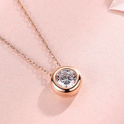 Lycfn 1CT Round Bezel Setting Moissanite Pendant Necklace For Women 925 Sterling Silver With GAR Clavicle Bubble Chain Jewelry