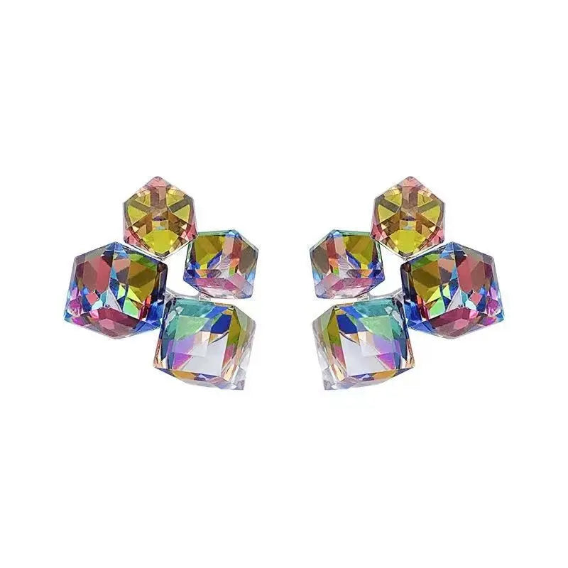 925 Silver Needle Korean Fashion Dream Colorful Crystal Earrings For Women Jewelry 2025 Trending Luxury Cube Sugar Stud Earrings