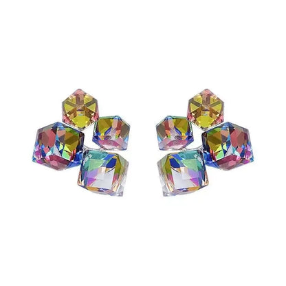 925 Silver Needle Korean Fashion Dream Colorful Crystal Earrings For Women Jewelry 2025 Trending Luxury Cube Sugar Stud Earrings