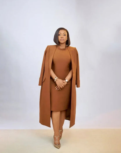 HLJ High Quality Elegant Office Lady Blazer Two Piece Sets Women Lapel Long Sleeve Coat And Slim Dress Outfit Female Clothing