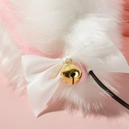 2Pcs Sexy Cat Ears Women Plush Bell Headband with Bell Heart Neckchain Cosplay Masquerade-Party Costume Hair Accessories