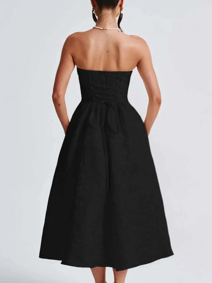 Giyu Club Evening Party Dresses Women 2025 Summer Sexy Bow Halter Long Dress Elegant Jacquard Lace Up Backless Birthday Robe
