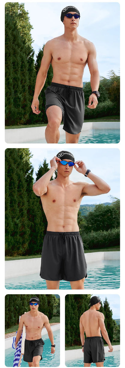 Men Swim Trunks Double-Layer Comfort Compression Liner Swim Shorts Quick Dry Beach Pants 7"
