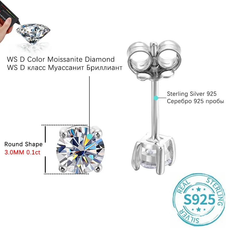 ALIZERO 2.0ct 8mm D Color Moissanite Earrings For Women Lab Grown Diamond Ear Studs 100% 925 Sterling Silver Fine Jewelry