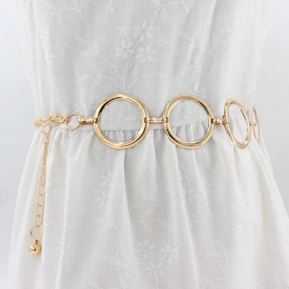 Simple Alloy Large Round Ring Waist Belt Fringes Ring Waist Chain Women Circle Metal Chain Belt Geometric Long Hollow Waistband