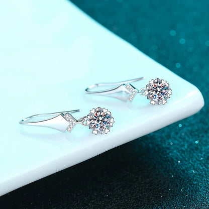 NeeTim 1ct 0.5ct Dカラー モアサナイト ドロップピアス レディース S925シルバー ラボダイヤモンド 婚約 結婚式 パーティー 雪の結晶ピアス