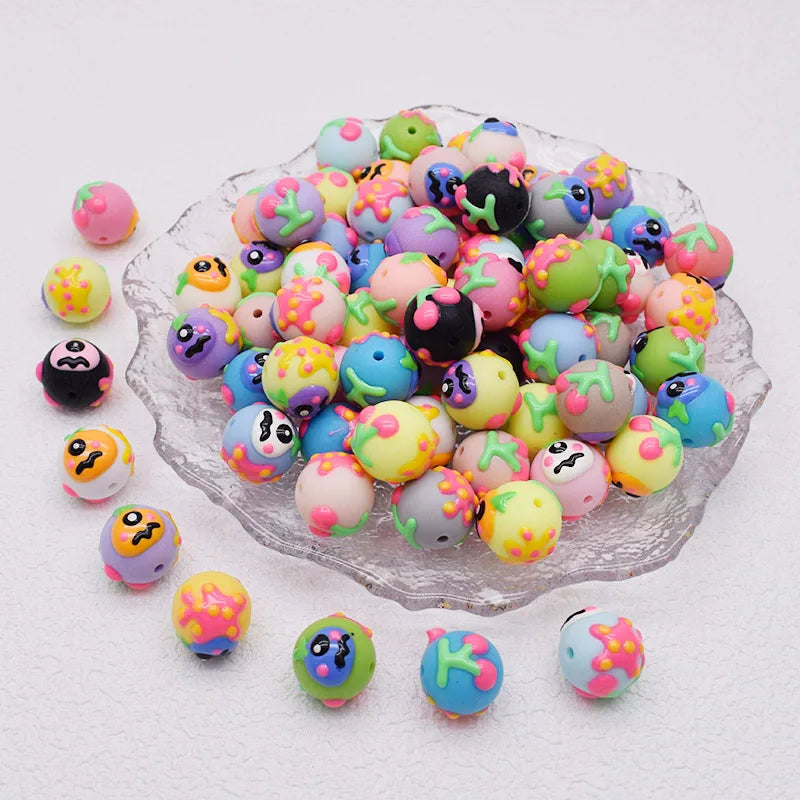 10pcs/bag Acrylic Beads Fashion Hand Drawn Cartoon Painting Loose Beaded DIY Handmade DIY Bracelets Mobile phone chain Bead Pen