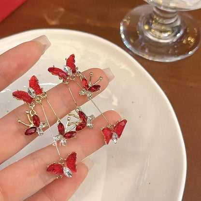 925 Silver Needle Blue Purple Butterfly Long Tassel Earrings For Women Jewelry 2025 Trending New Korean Crystal Drop Earrings
