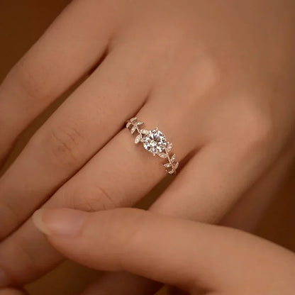 1CT Leaf Moissanite Diamond Engagement RingsCertified for Women 925 Sterling Silver Plated  White Gold Wedding Band Promise Ring