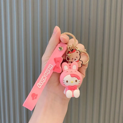 Anime Sanrio Hello Kitty Figures Keychain Kawaii Melody Kuromi Doll Backpack Pendant Decoration Keyring Girl&Kid Gifts Toys