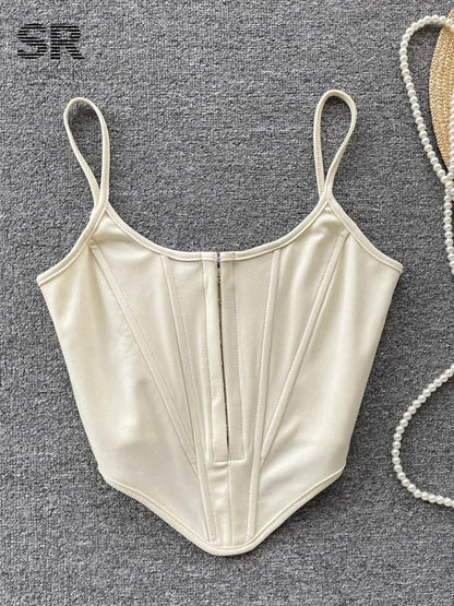 SINGREINY Patchwork Slim Camisole Women Backless Strap Y2K Crop Top Zipper Streetwear Ladies Fashion Sexy Club Summer Tank Top