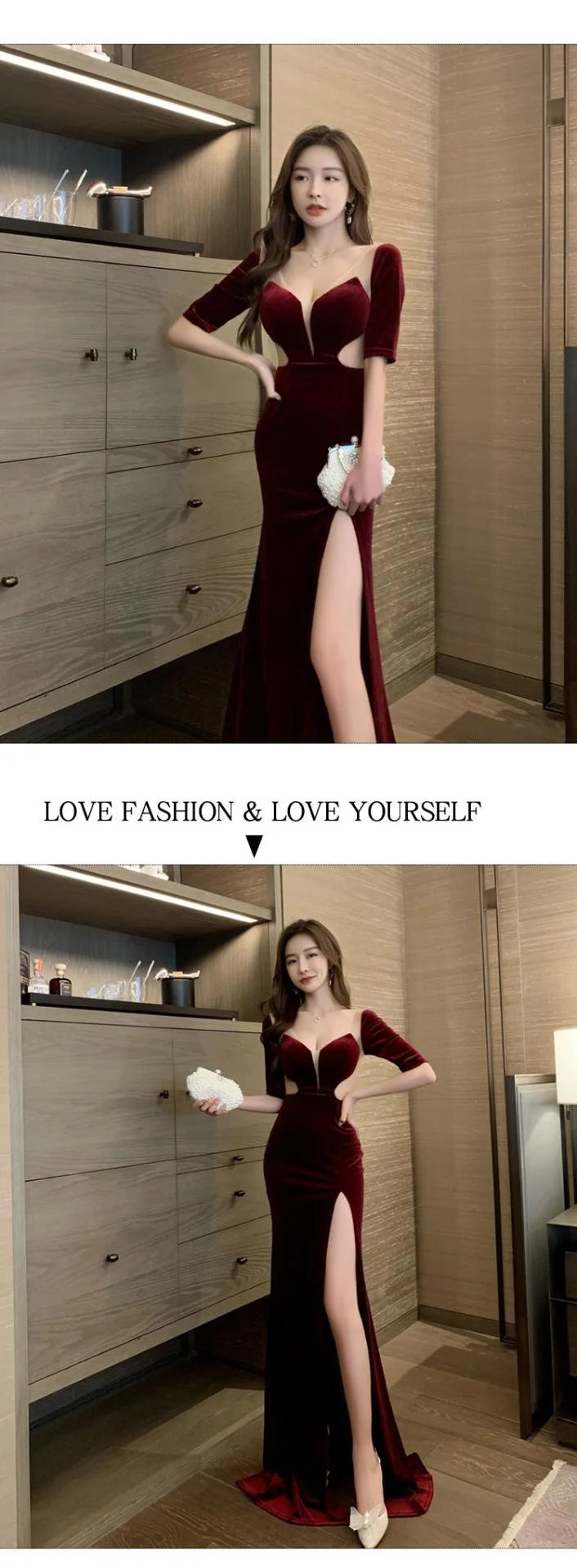 Velvet Sheer Deep V Neck Evening Gown Backless Floor Length Dress With Thigh High Slit Elegant Prom Gown Women Carpet Events