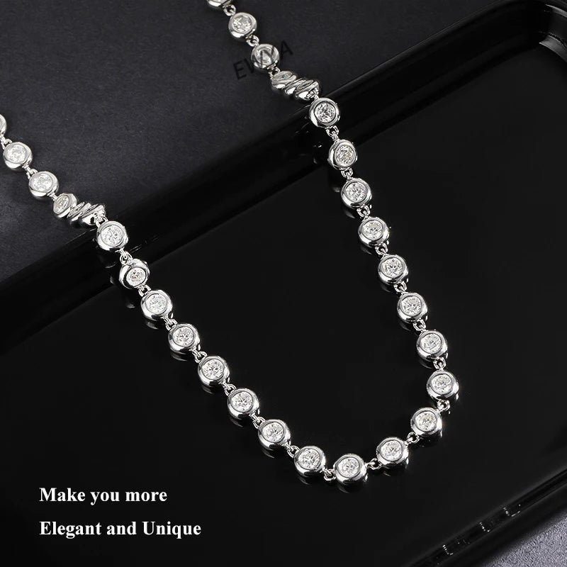 EWYA Round Bubble Full 3mm 0.1CT D Color Moissanite Tennis Chain for Women 925 Silver GRA Certified 16 18 20 inch Bezel Necklace