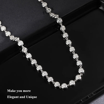 EWYA Round Bubble Full 3mm 0.1CT D Color Moissanite Tennis Chain for Women 925 Silver GRA Certified 16 18 20 inch Bezel Necklace
