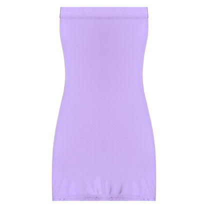 Sexy Women Oil Glossy Sheer Bodycon Dress Females See Through Strapless Pencil Dress Smooth Tight Mini Dress Clubwear