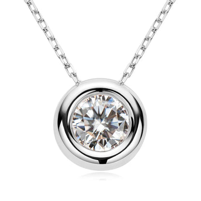 Lycfn 1CT Round Bezel Setting Moissanite Pendant Necklace For Women 925 Sterling Silver With GAR Clavicle Bubble Chain Jewelry