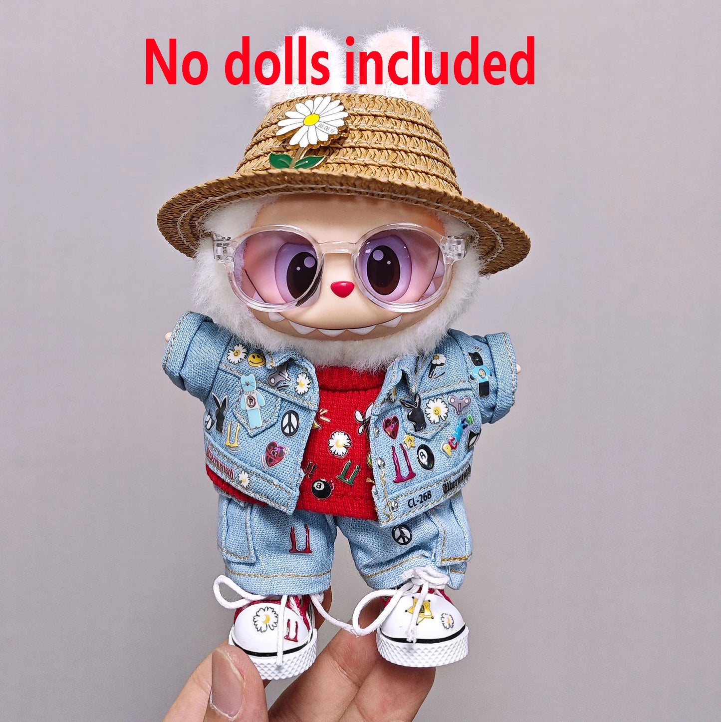 Labubuキッズ服用高品質15cm - 17cm西洋デニム服と靴セット Labubuユニバーサル服
