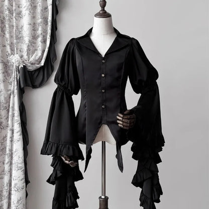 2025 Camisas De Mujer Vintage Blouses Women's Clothes Temperament Lady Tops Japanese Shirt Flare Sleeve Goth Slim Fit Blouse