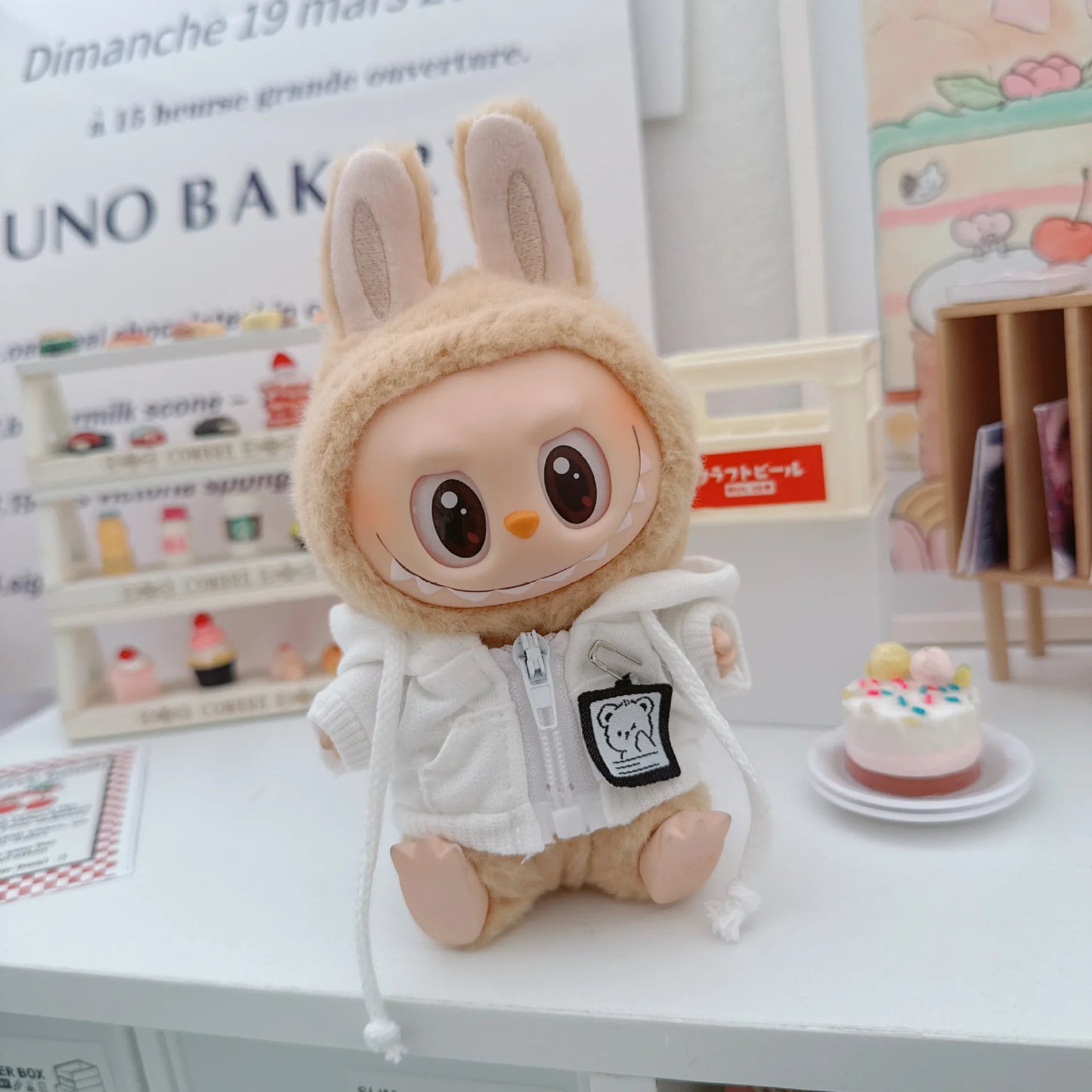 17cm Labubuベア カジュアルジャケット ドール服 - Pullip、Blythe、OB11、BJD用かわいいぬいぐるみアウター、カワイイテディコート