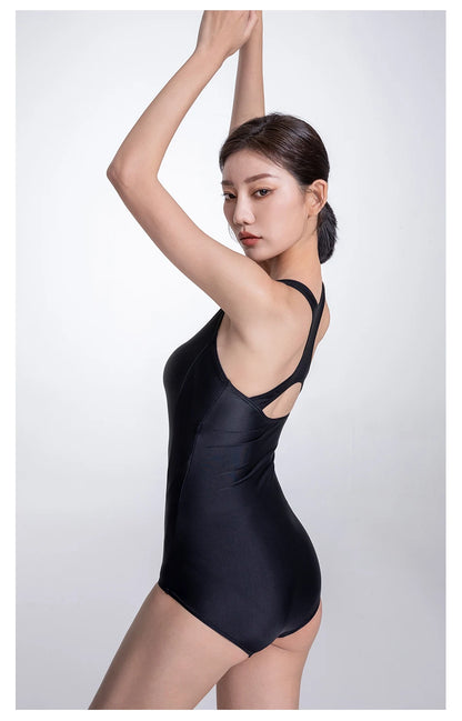 COPOZZ 新作 レディース ワンピース水着 無地 ブラック ビーチ ノースリーブ Vネック 夏 女性用 くり抜き 水泳 スポーツ 大人用スーツ