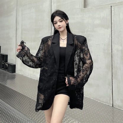 Women Clothing Summer Thin Jackets 2025 Ropa Mujer Patchwork Lace Temperament Coat Sexy Y2k Tops See Through Oversized Outwear