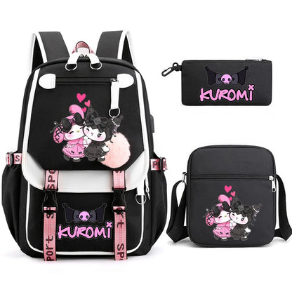 Kuromi Student Backpack 3pcs Cartoon Rucksack Girls School Bag High Capacity Women Backpack Female Cute Leisure Travel Mochilas