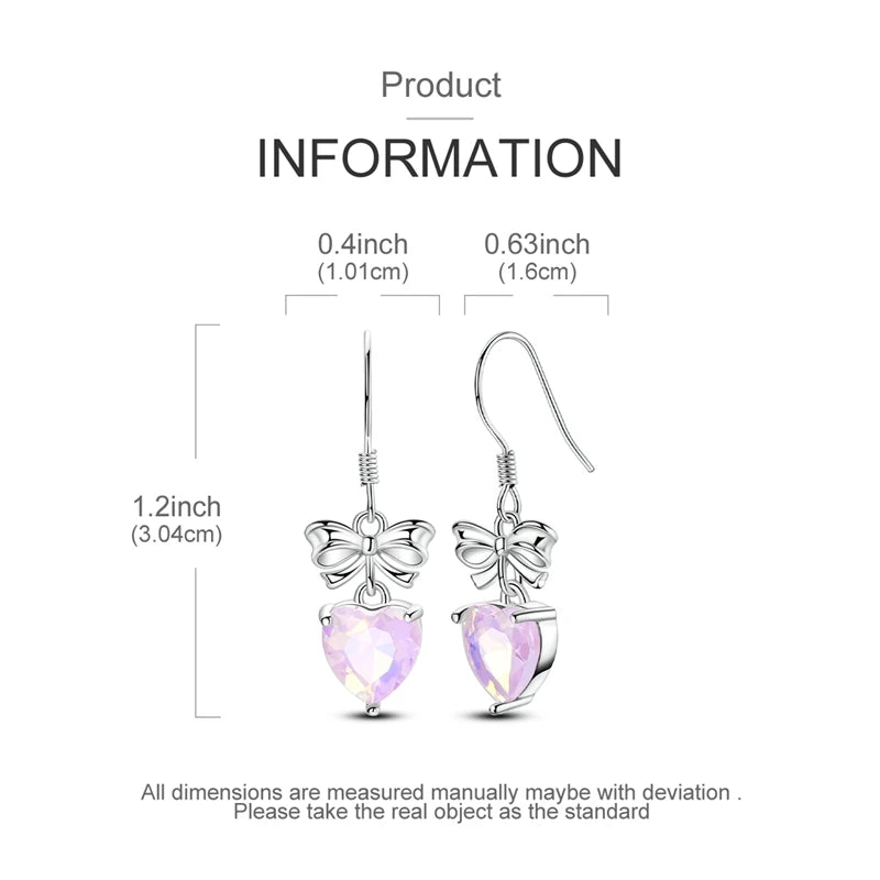 VAMO 925 Sterling Silver Bow Tie and Heart Earrings Women Sparkling Ear Studs CZ Earring For Anniversary Wedding Gift