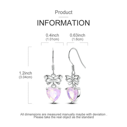 VAMO 925 Sterling Silver Bow Tie and Heart Earrings Women Sparkling Ear Studs CZ Earring For Anniversary Wedding Gift